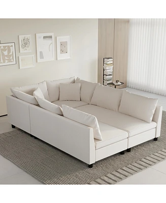 6-Seat Modular Sectional Sofa Bed with Pillows, Free Combination