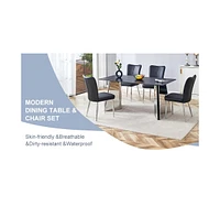 Black Marble Table & 4 Pu Chairs
