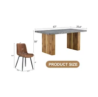 Cozy Modern Mdf Dining Set (67"x35.4") with 4 Brown Fabric Chairs