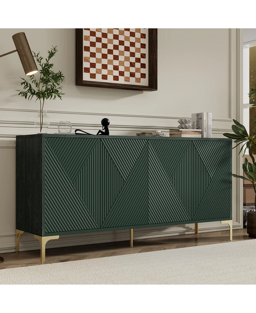 Modern Olive Green Sideboard - 60" with Storage & Rebound Doors