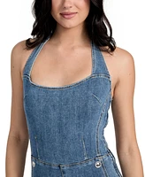 Guess Women's Blair Denim Halter Flared-Leg Jumpsuit