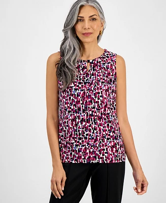 Kasper Women's Chiclet-Print Keyhole-Neck Top, Regular & Petite