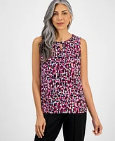 Kasper Women's Chiclet-Print Keyhole-Neck Top, Regular & Petite
