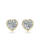 Heart Bezel Set Clear Cubic Zirconia Stud Earrings