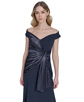 Eliza J Petites Off-The-Shoulder Wrap-Accent Gown