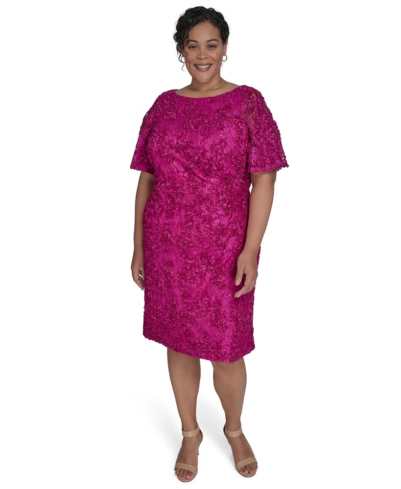 Jessica Howard Plus Soutache Lace Flutter-Sleeve Dress