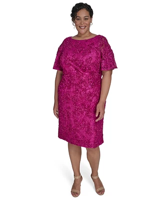 Jessica Howard Plus Soutache Lace Flutter-Sleeve Dress