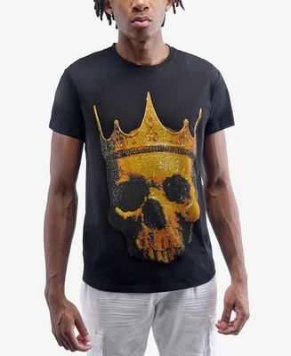 heads or tails Men's Crown Skull Rhinestone Crew T-Shirt