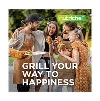NutriChef Kitchen Flat Grill Plate Pan - Reversible Cast Iron Griddle / Grilling Pan with Heat-Resistant Oven Grab Mitt