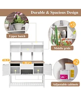 Fir Wood Potting Bench with Hutch & Shelves