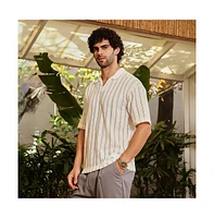 Campus Sutra Men's Off-White Duo-Striped Relaxed Polo T-Shirt