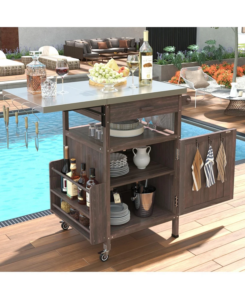 Outdoor Grill Cart with Stainless Steel Top & Storage