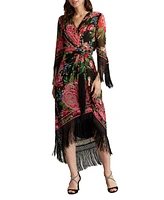 Tadashi Shoji Women's Mair Floral Print Tassel Fringe Wrap Dress