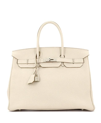 Pre-Owned Hermes Birkin 35 Handbag Light Clemence with Palladium Hardware