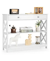 Console Table 3-Tier with Drawer and Storage Shelves