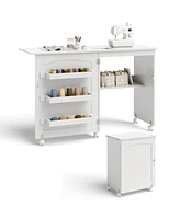 Folding Swing Craft Table Storage Shelves Cabinet