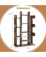 Tree-Shaped Bookshelf with 13 Compartments for Home Office