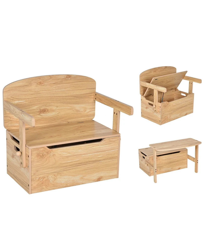 3-in-1 Kids Convertible Storage Bench Wood Activity Table and Chair Set