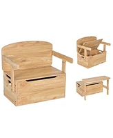 3-in-1 Kids Convertible Storage Bench Wood Activity Table and Chair Set