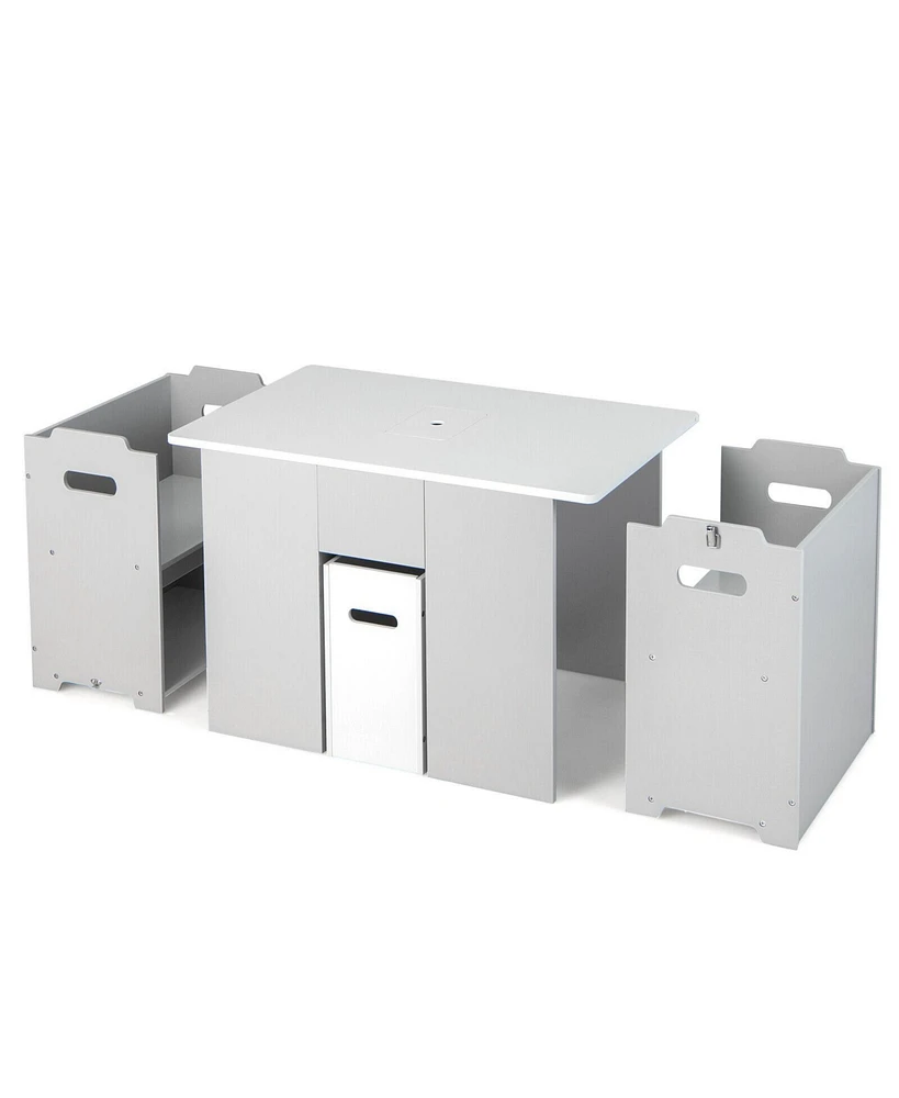 4-in-1 Kids Table and Chairs with Multiple Storage for Learning