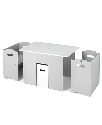 4-in-1 Kids Table and Chairs with Multiple Storage for Learning