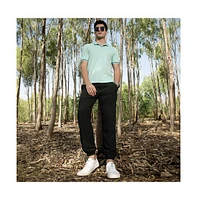 Campus Sutra Men's Obsidian Black Solid Belted Trousers