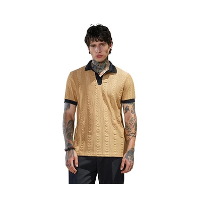 Campus Sutra Men's Buff Beige & Obsidian Black Arc-Tactile Polo T-Shirt