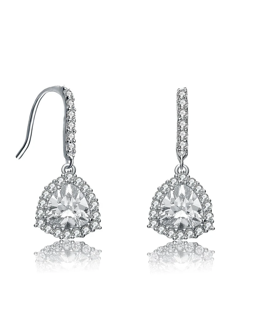 White Gold Plating with Clear Cubic Zirconia Hook Drop Earrings