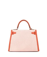 Pre-Owned Hermes Kelly 28 Handbag Quadrille Canvas and Orange Swift with Palladium Hardware