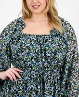 On 34th Trendy Plus Size Floral-Print Smocked-Waist Dress, Exclusively at Macy's