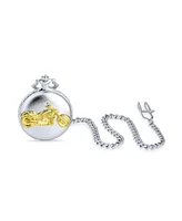 Bling Jewelry Skeleton Pocket Watch Two-Tone Roman Numerals Gold Silver Chain