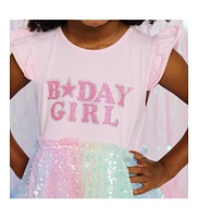 Sweet Wink Toddler Girls Birthday Patch Rainbow Ombre Sequin Short Sleeve Tutu Dress