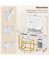Makeup Vanity Desk Dressing Table and Stool Set with Lighted Mirror