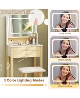 Small Vanity Desk Set with Adjustable Led Lighted Mirror and Power Outlets