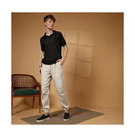Campus Sutra Men's Saltbox Beige Parachute Utility Trousers
