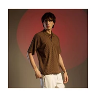 Campus Sutra Men's Chocolate Brown Ribbed Oversized Polo T-Shirt