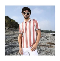 Campus Sutra Men's Nude Pink & Cream White Awning-Striped Polo T-Shirt