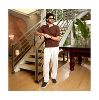 Campus Sutra Men's Chocolate Brown Stripe-Textured Polo T-Shirt