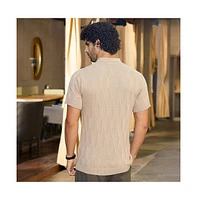 Campus Sutra Men's Camel Beige Webbing-Tactile Polo T-Shirt