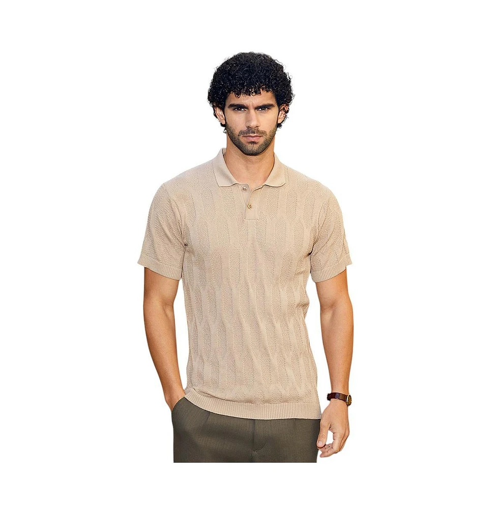 Campus Sutra Men's Camel Beige Webbing-Tactile Polo T-Shirt