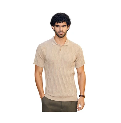 Campus Sutra Men's Camel Beige Webbing-Tactile Polo T-Shirt