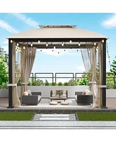 10x10FT Metal Gazebo with Mosquito Net & Curtains