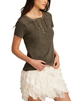 Lucky Brand Women's Cotton Cutwork Henley Tee