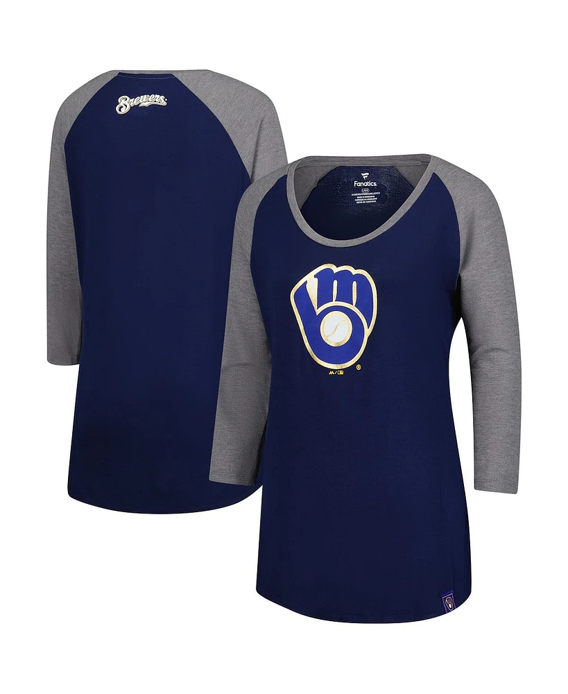 Majestic Women's Navy Milwaukee Brewers Raglan 3/4-Sleeve T-Shirt