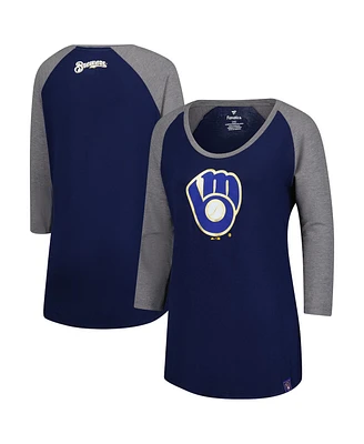 Majestic Women's Navy Milwaukee Brewers Raglan 3/4-Sleeve T-Shirt