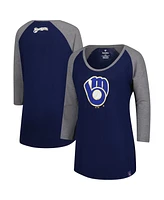 Majestic Women's Navy Milwaukee Brewers Raglan 3/4-Sleeve T-Shirt