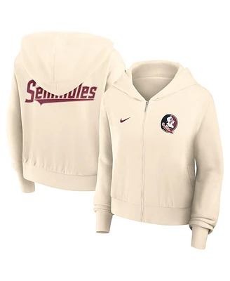 Nike Women's Cream Florida State Seminoles Cropped Chill Full-Zip Hoodie