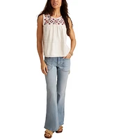 Lucky Brand Women's Lace-Trim Embroidered Cotton Sleeveless Top