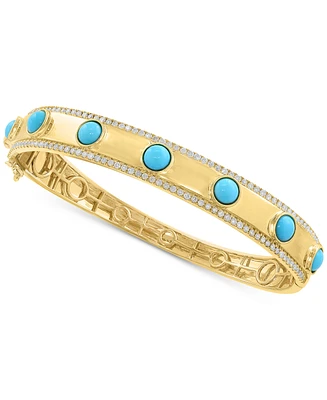 Effy Turquoise & Diamond (1-1/4 ct. t.w.) Bangle Bracelet in 14k Gold-Plated Silver