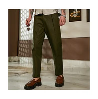 Campus Sutra Men's Juniper Green Striped Tailored Trousers